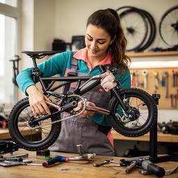 Priscah Ady repariert ein Mountainbike in der Werkstatt